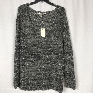 Studio M Pullover V-Neck Sweater Black & White Wool Misses L $88